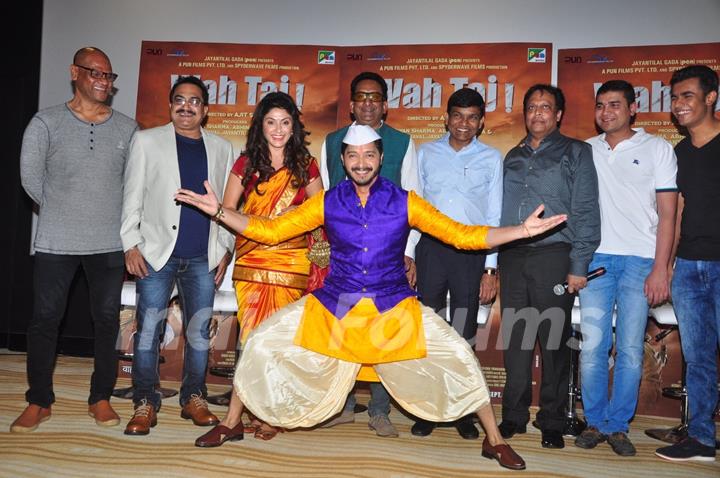 Manjari Fadnis, Shreyas Talpade and Hemant Pandey at Trailer launch of Film 'Wah Taj'