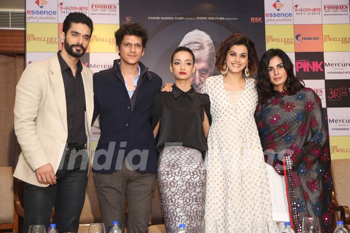 Actors Taapsee Pannu and Kirti Kulhari at Press Meet of the film 'Pink'