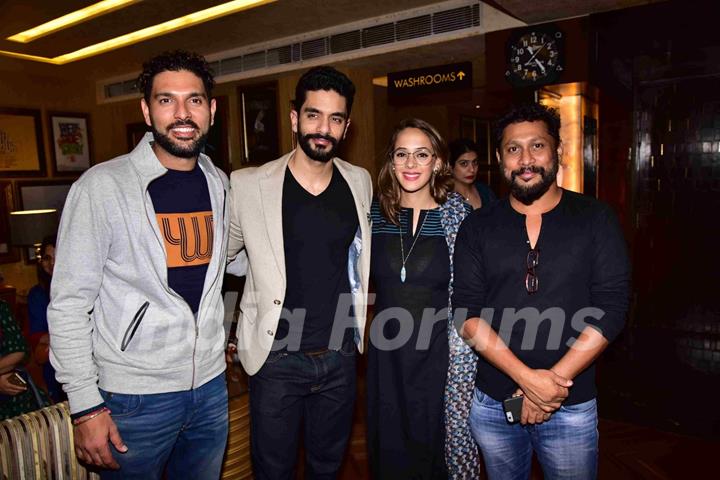 Angad Bedi, Yuvraj Singh and Shoojit Sircar at Premiere of PINK in Delhi