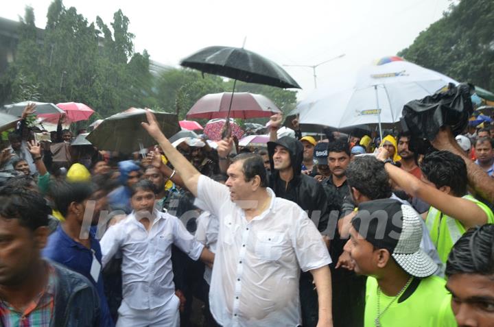 Ranbir and Randhir Kapoor at R.K Studio Ganesh Visarjan