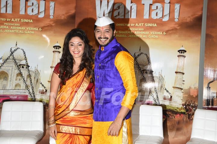 Manjari Fadnis and Shreyas Talpade at Trailer Launch of 'WAH TAJ'