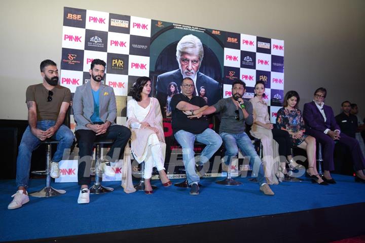 Andrea Tariang, Taapsee Pannu, Amitabh Bachchan at Press Meet of PINK in Delhi