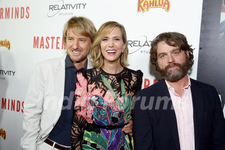 Owen Wilson, Kristen Wiig and Zach Galifianakis at Hollywood premiere of the movie Masterminds
