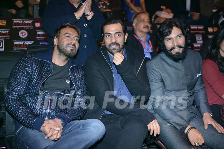 Randeep Hooda, Arjun Rampal and Ajay Devgn attend the launch 'Super Fight League'