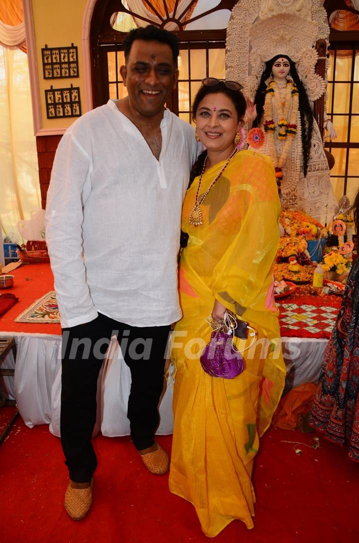 Anurag Basu with Sharbani Mukherjee attends Anurag Basu's Durga Pooja
