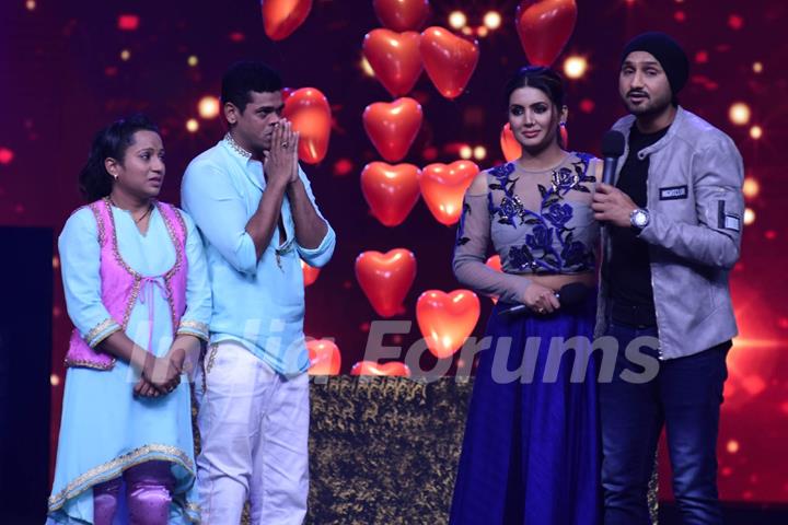 Harbhajan Singh and his wife Geeta Basra on the sets of 'Nach Baliye 8'