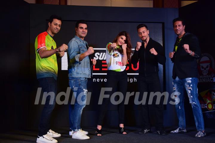 Jacqueline, Tiger and Arbaaz at Fight League Press Meet