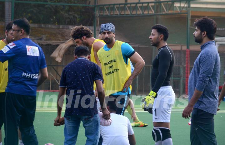 Ranbir, Dino and Jim indulge in a game of Football