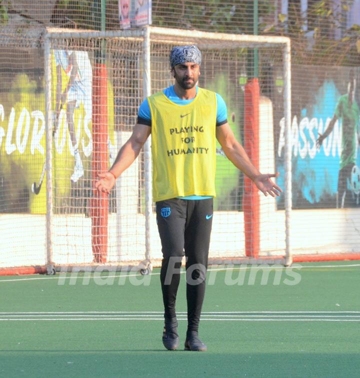 Ranbir, Dino and Jim indulge in a game of Football