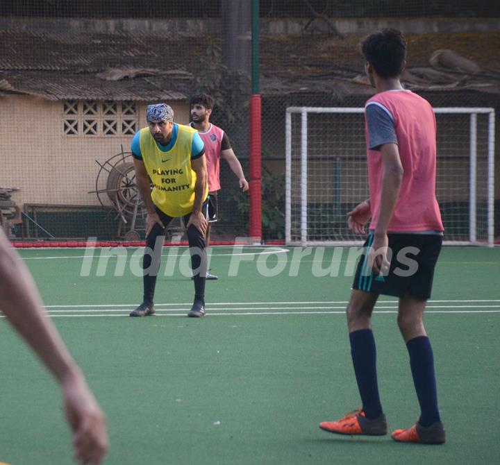 Ranbir, Dino and Jim indulge in a game of Football