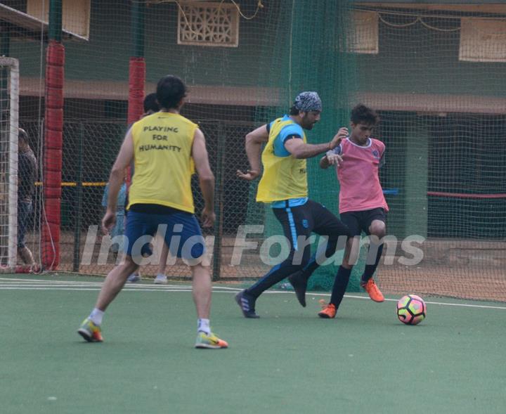 Ranbir, Dino and Jim indulge in a game of Football