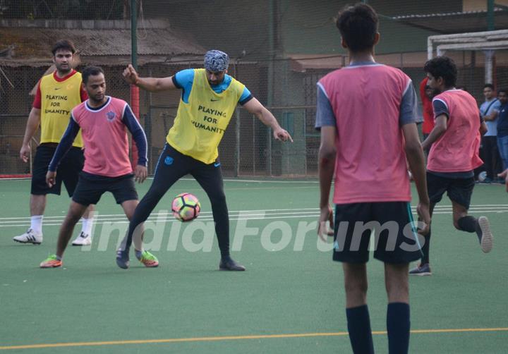 Ranbir, Dino and Jim indulge in a game of Football