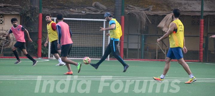 Ranbir, Dino and Jim indulge in a game of Football