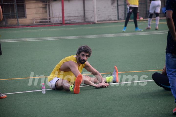 Ranbir, Dino and Jim indulge in a game of Football