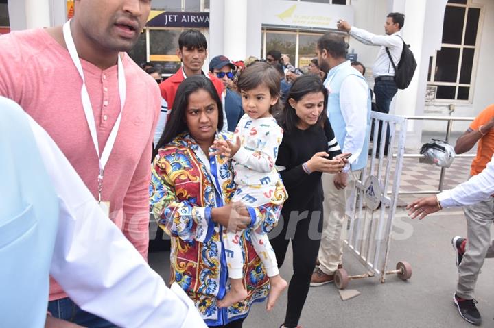 Arpita khan and Ahil spotted at Jodhpur airport