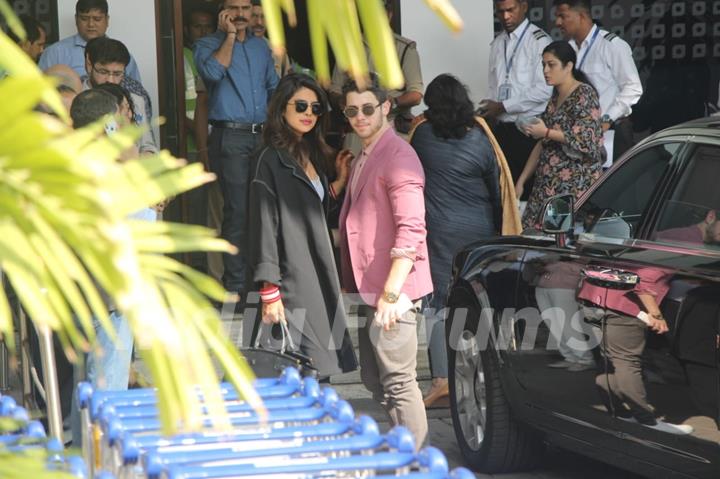 Newlyweds Nick and Priyanka at Mumbai Airport