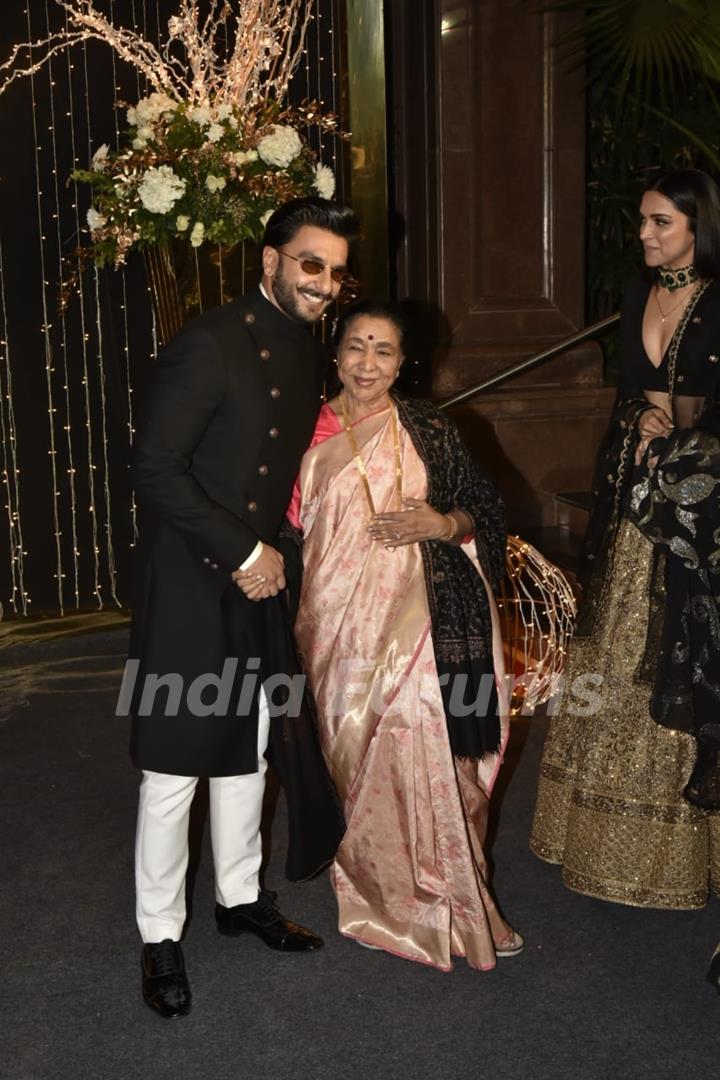 Asha Bhosle with Ranveer and Deepika at Priyanka Chopra and Nick Jonas Wedding Reception, Mumbai