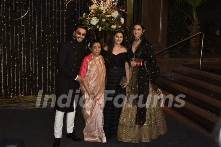 Ranveer and Deepika with Asha Bhosle at Priyanka Chopra and Nick Jonas Wedding Reception, Mumbai