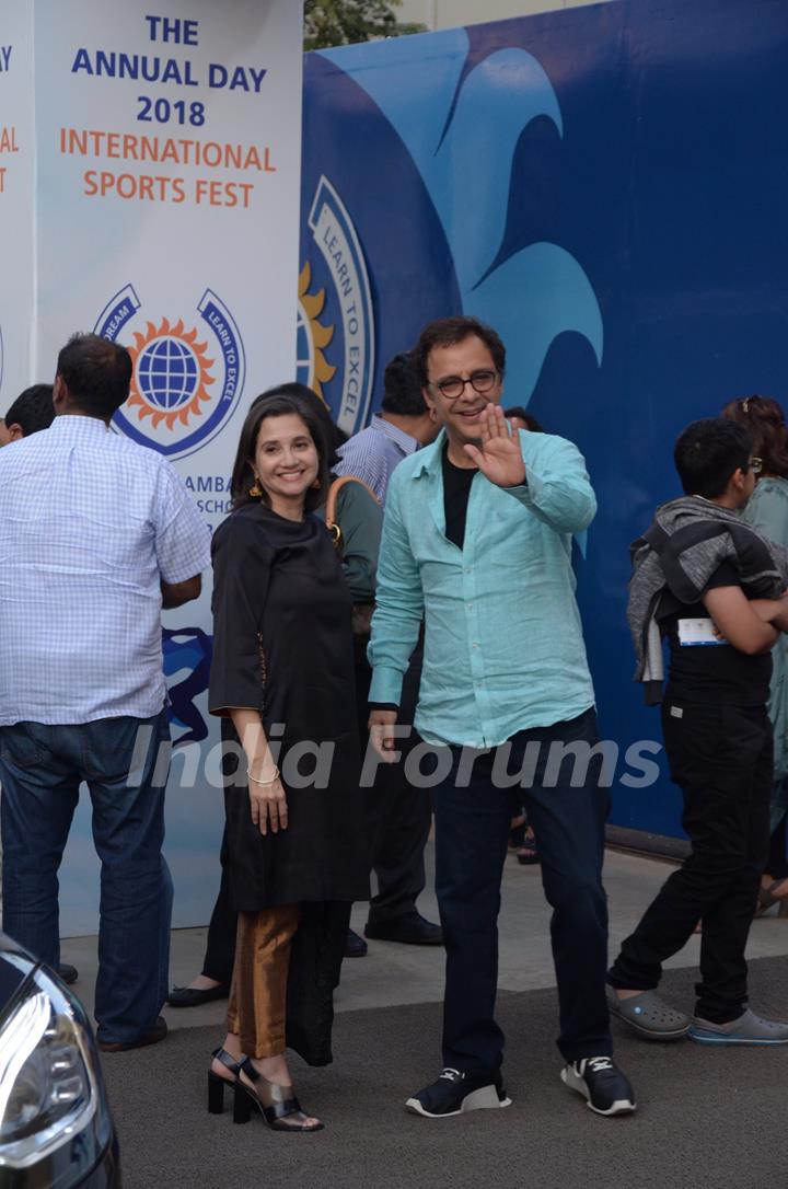 Vidhu Vinod Chopra and wife snapped at Ambani School