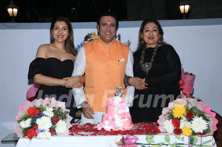 Govinda with his wife and daughter at his Birthday Bash