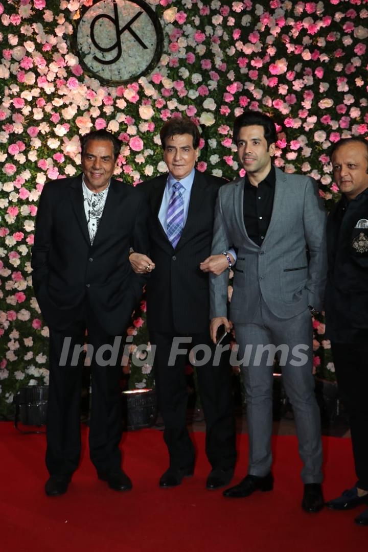 Jeetendra and Dharmendra with Tusshar Kapoor at Kapil Sharma and Ginni Chatrath's Reception, Mumbai