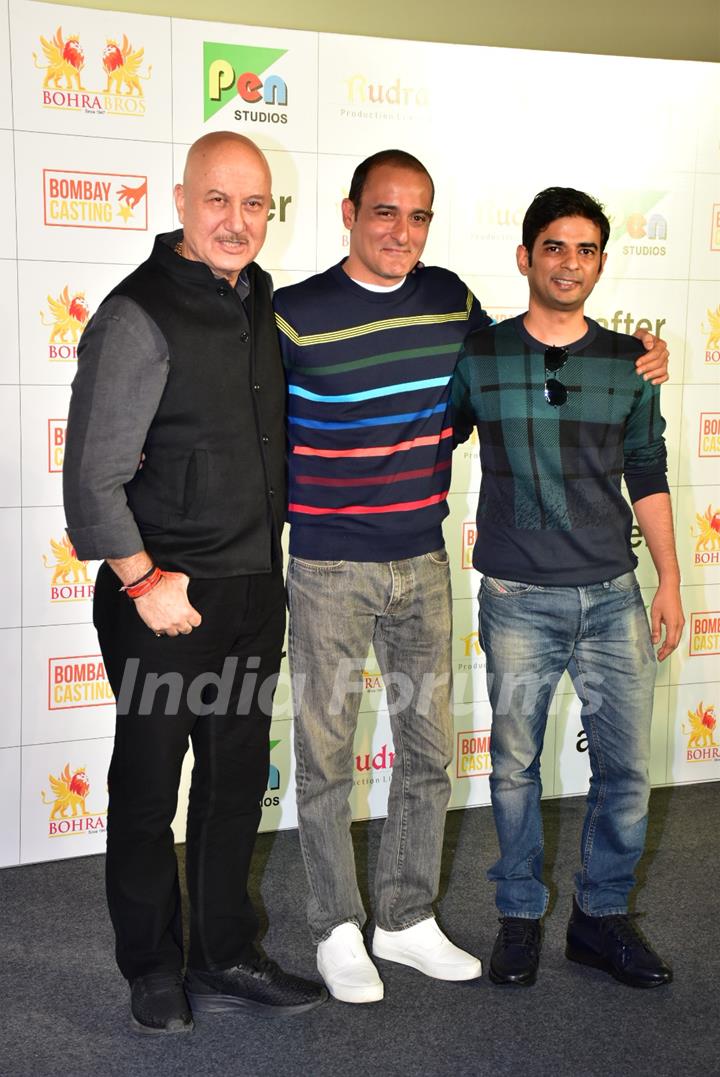 Anupam Kher and Akshaye Khanna with the director at The Accidental Prime Minister trailer launch