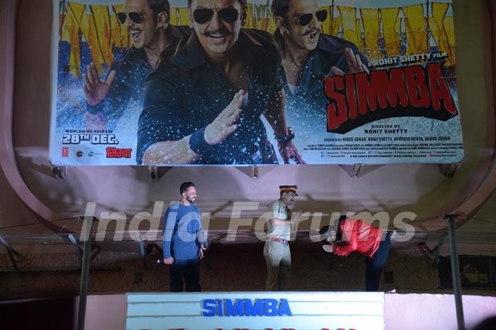 Ranveer Singh and Rohit Shetty snapped during screenings of Simmba at Gaiety Theatre, Bandra