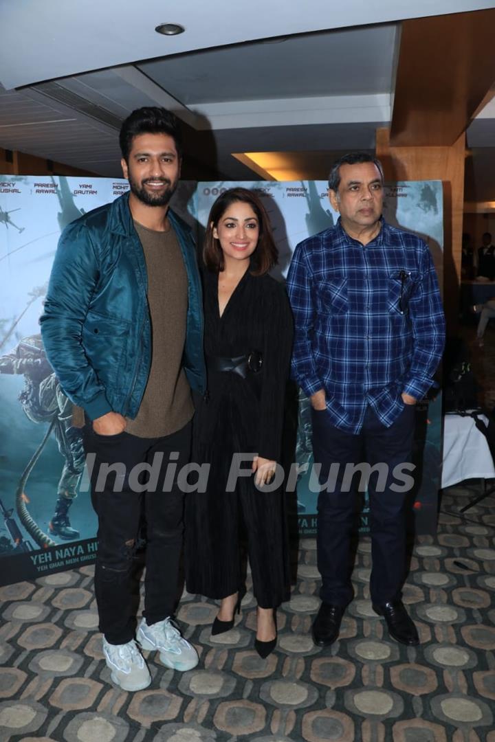 Vicky Kaushal, Yami Gautam and Paresh Rawal at URI promotions