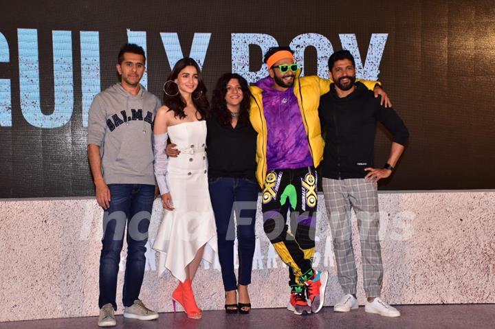 Raveer Singh, Alia Bhatt, Farhan Akhtar, Zoya Aktar and Ritesh Sidwani at Gully Boy Trailer launch