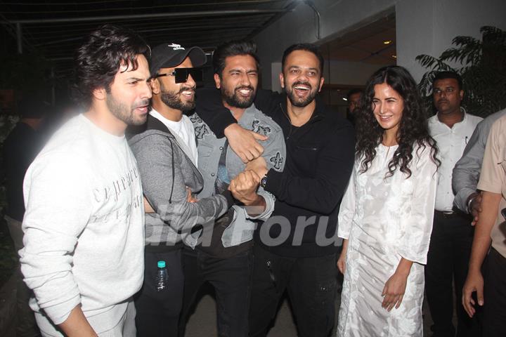 Varun Dhawan, Ranveer Singh, Vicky Kaushal, Rohit Shetty snapped during the screening of 'URI'