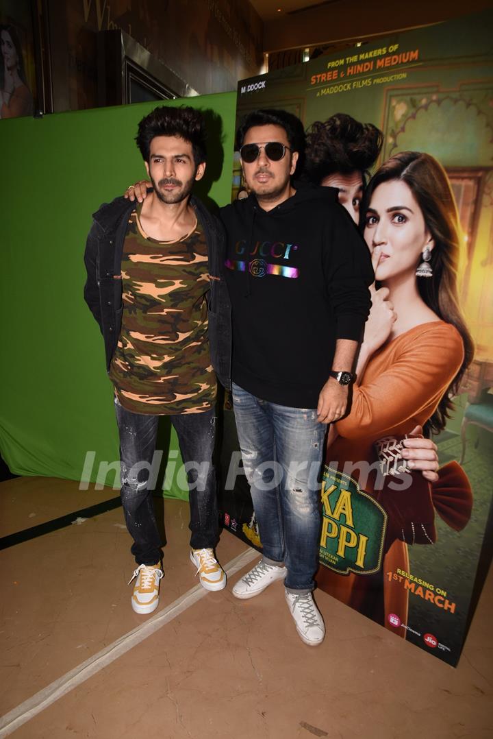 Kartik Aaryan and Dinesh Vijan at Lukka Chuppi trailer launch