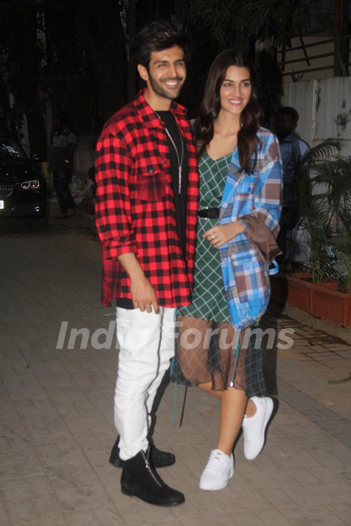 Kartik and Kriti spotted during Luka Chuppi promotions