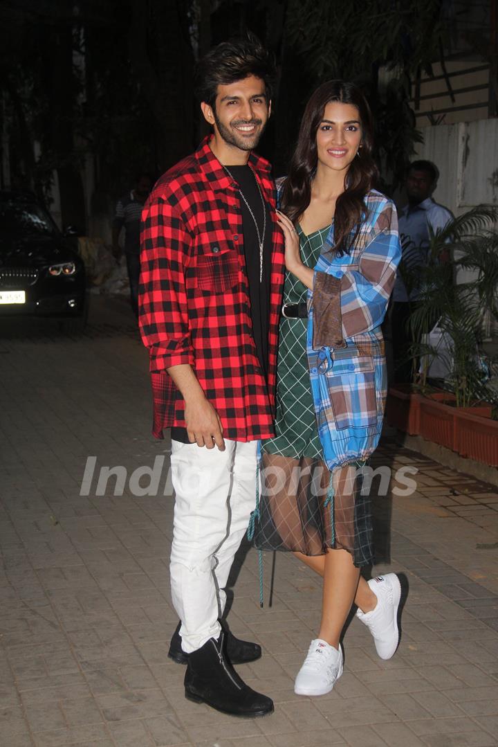 Kartik and Kriti spotted during Luka Chuppi promotions