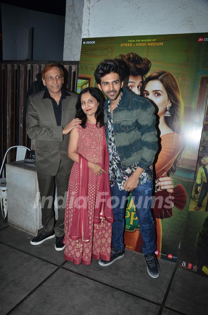 Kartik Aaryan snapped with parents at the Luka Chuppi success bash!