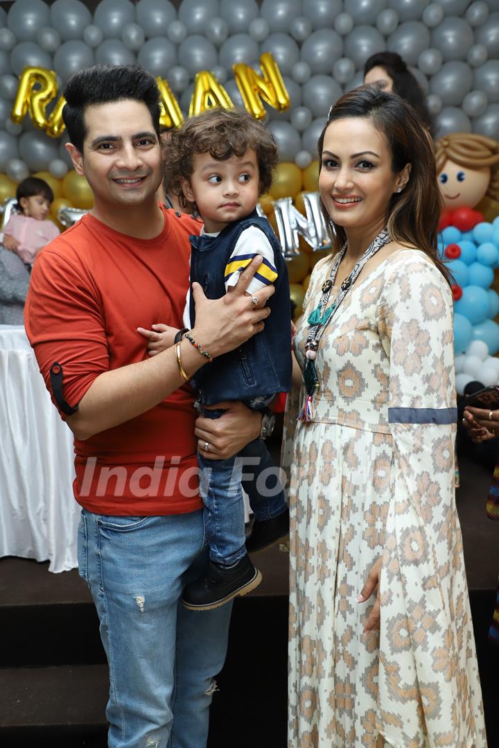 Karan Mehra with wife Nisha Rawal and son Kavish Mehra at Rayaan and Krishaang's birthday bash