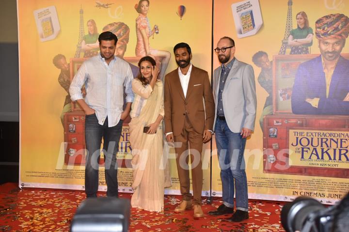 Dhanush and wife Aishwarya and Ken Scottat the trailer launch of The Extraordinary Journey of the Fakir