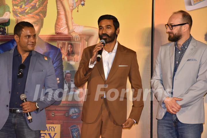 Dhanush and Ken Scott with rest of the team members at the trailer launch of The Extraordinary Journey of the Fakir