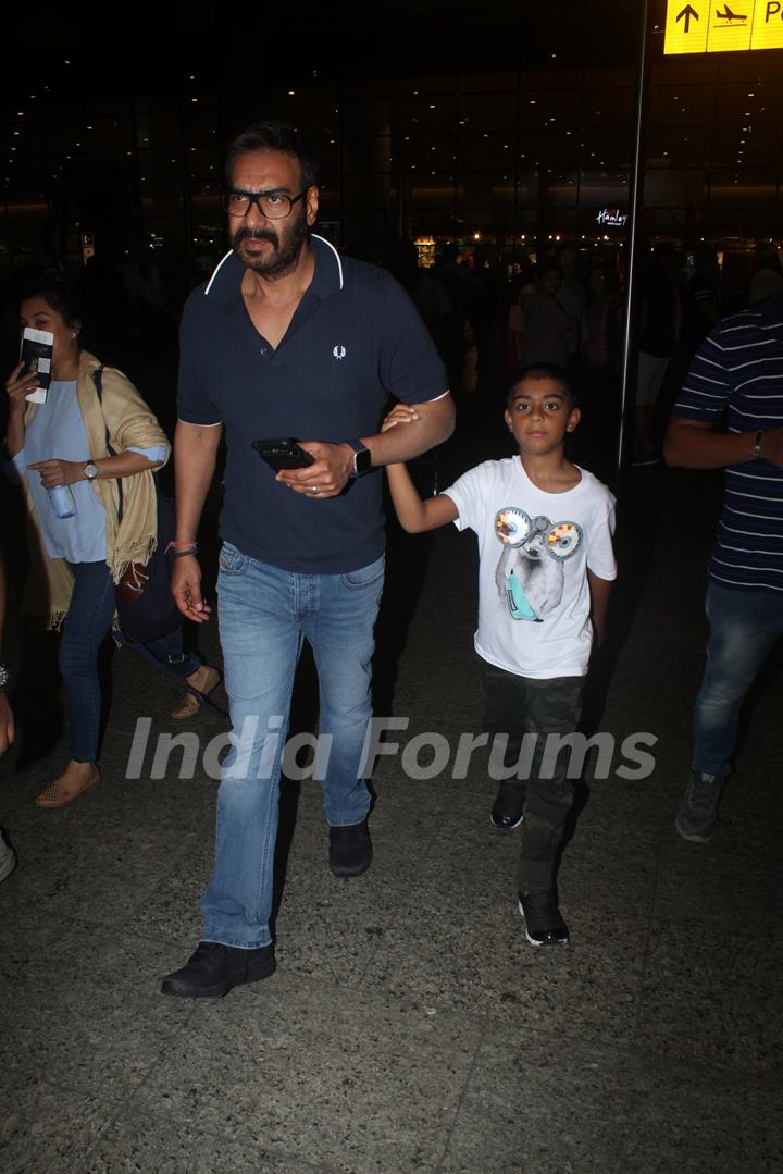 Ajay Devgn snapped with son Yug at the airport