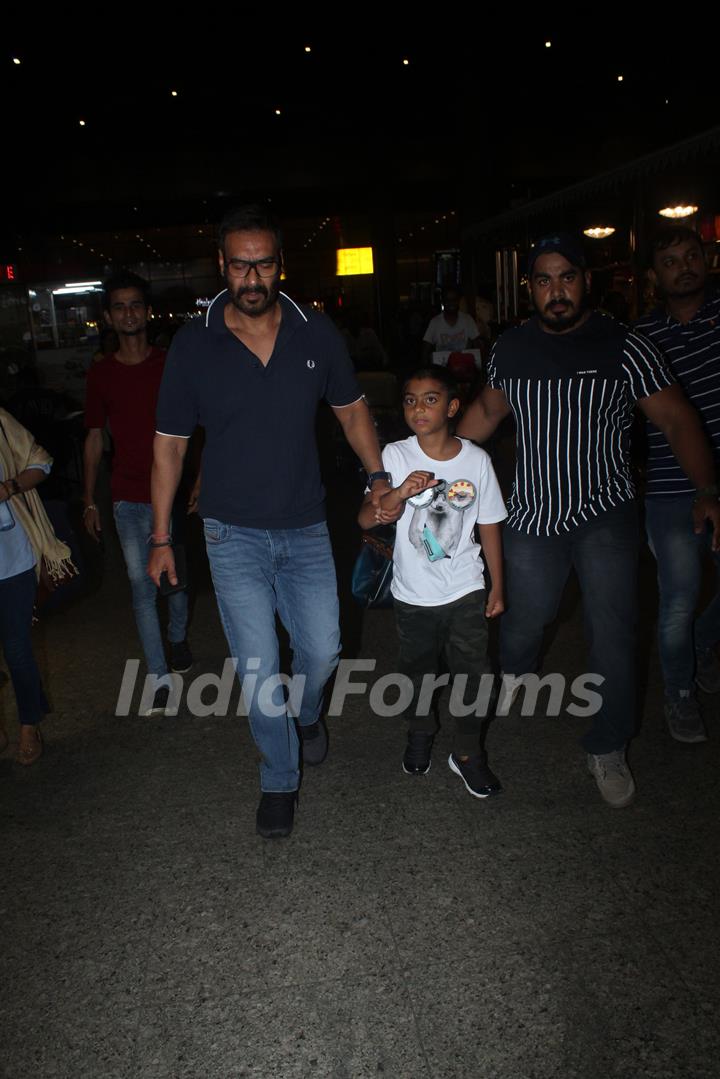 Ajay Devgn snapped with son Yug at the airport