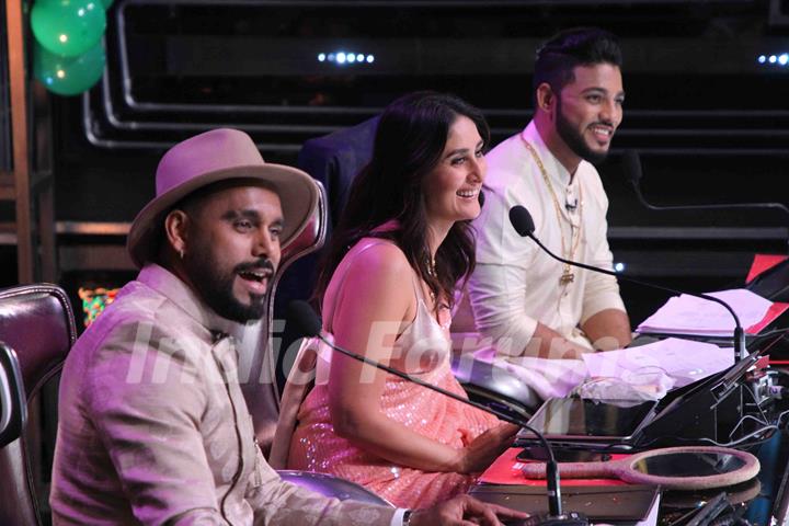 Judges Bosco Martis, Kareena Kapoor Khan and Raftaar on the sets of Dance India Dance  