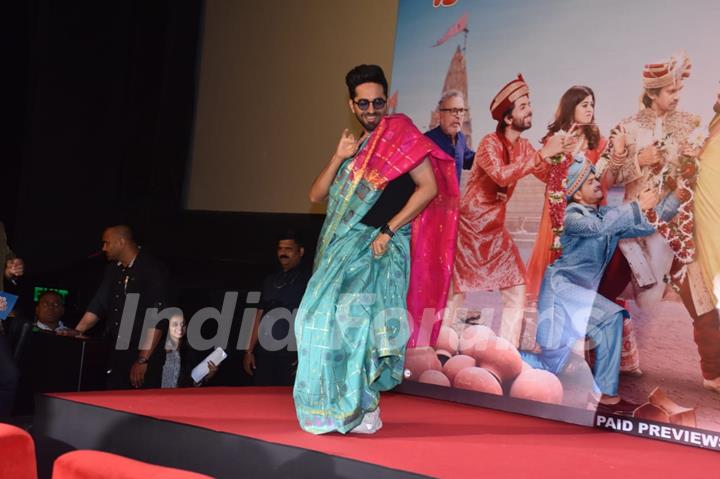 Ayushmann Khurrana and Nushrat Bharucha snapped during the Dream Girl trailer launch