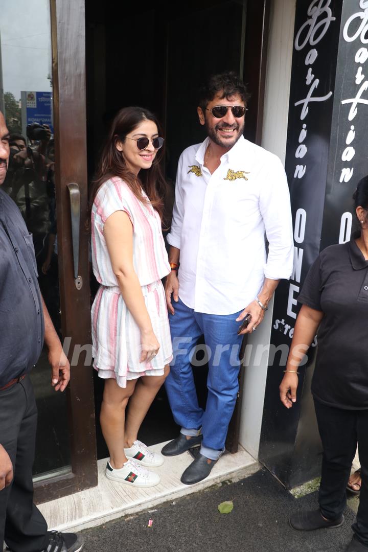 Chunky Pandey and wife Bhavna Pandey snapped outside Bastian!