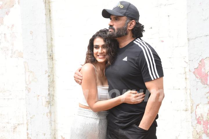 Suniel Shetty and Aakanksha Singh at the promotions of Pailwaan!