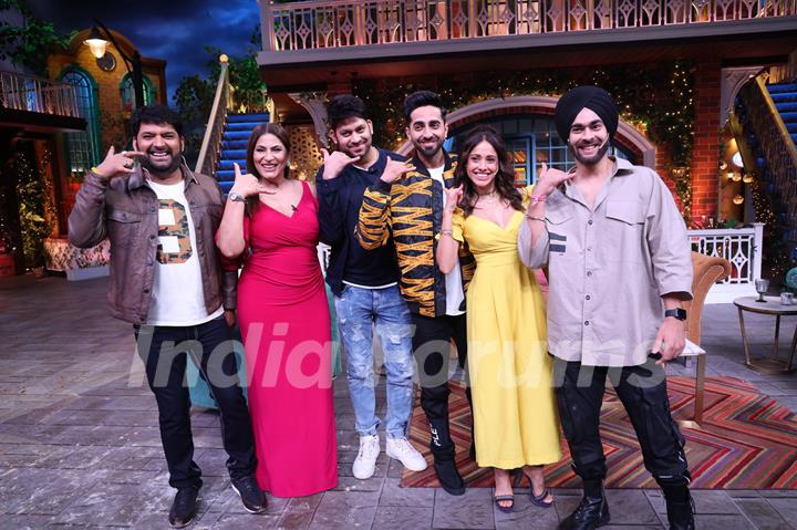 Ayushaman Khurrana and Nusrat Bharucha, Manjot Singh Archana Puran singh  on the sets of The Kapil Sharma Show