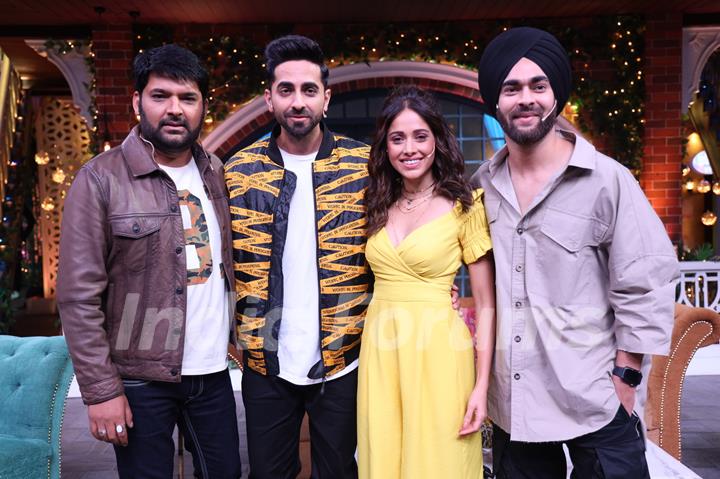 Ayushaman Khurrana and Nusrat Bharucha, Manjot Singh with Kapil Sharma  on the sets of The Kapil Sharma Show