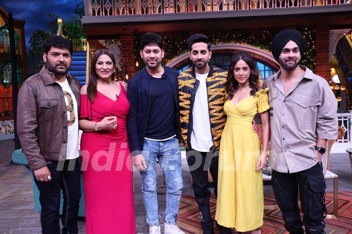 Ayushaman Khurrana and Nusrat Bharucha, Manjot Singh Archana Puran singh on the sets of The Kapil Sharma Show