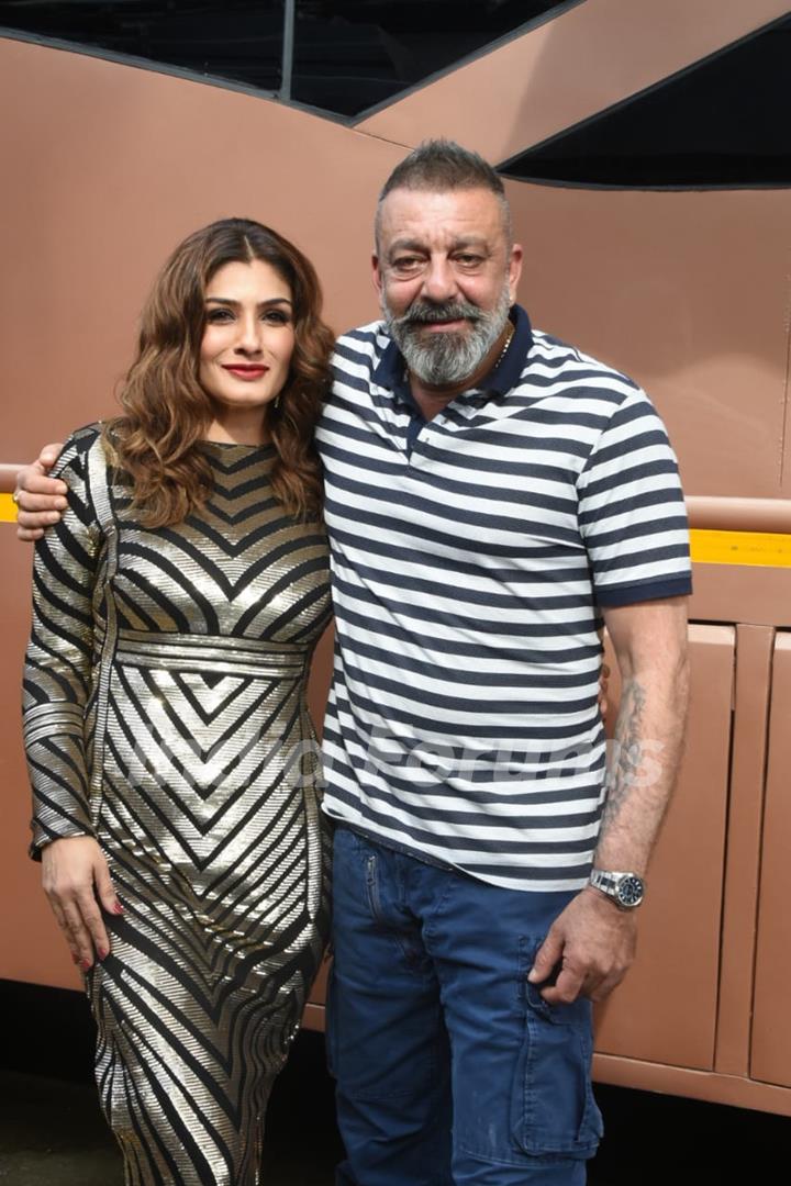 Raveena Tandon and Sanjay Dutt snapped at sets!