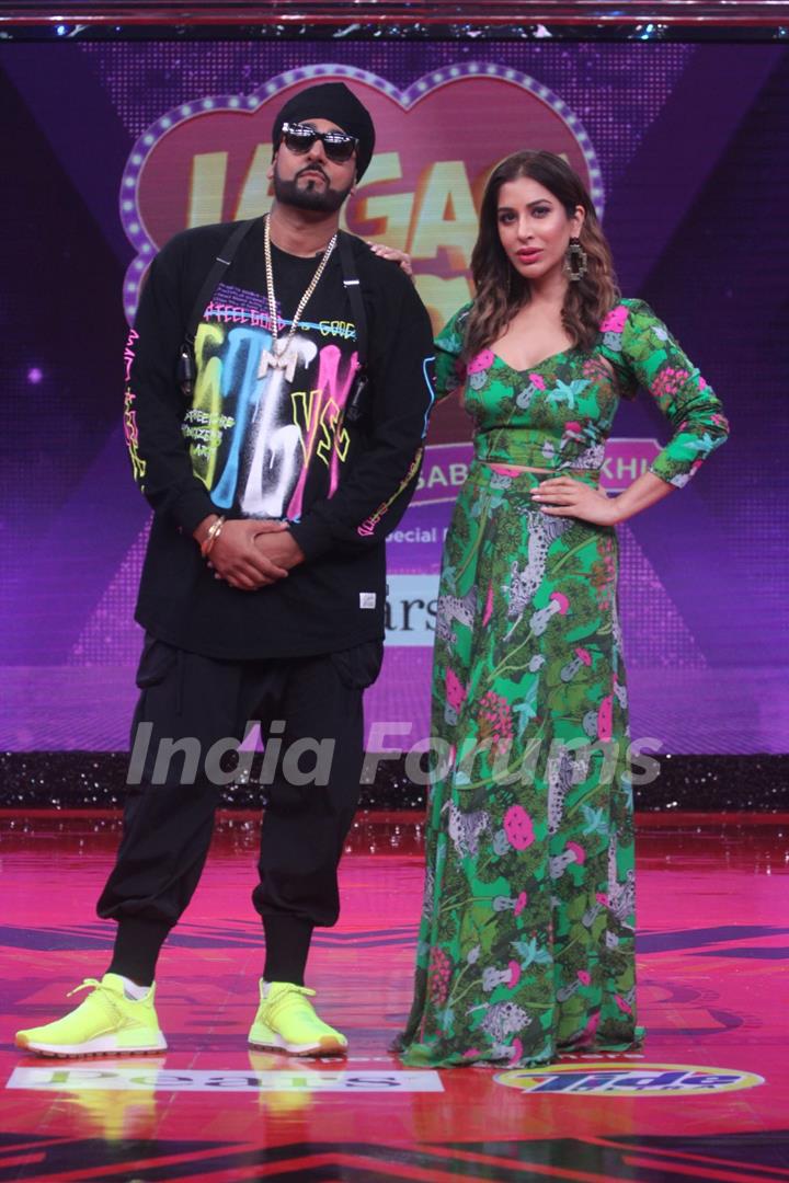 Manj Musik Basra and Sophie Choudhary on the sets of Lagao Boli