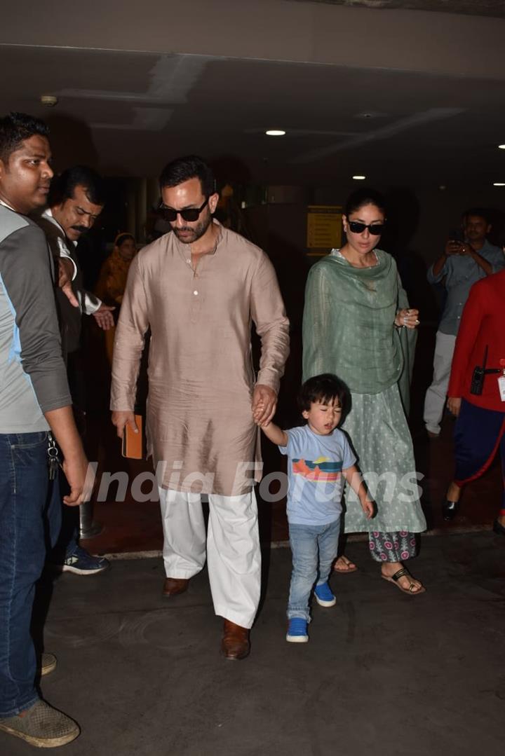 Taimur Ali Khan with Saif Ali Khan and Kareena Kapoor Khan outside airport!