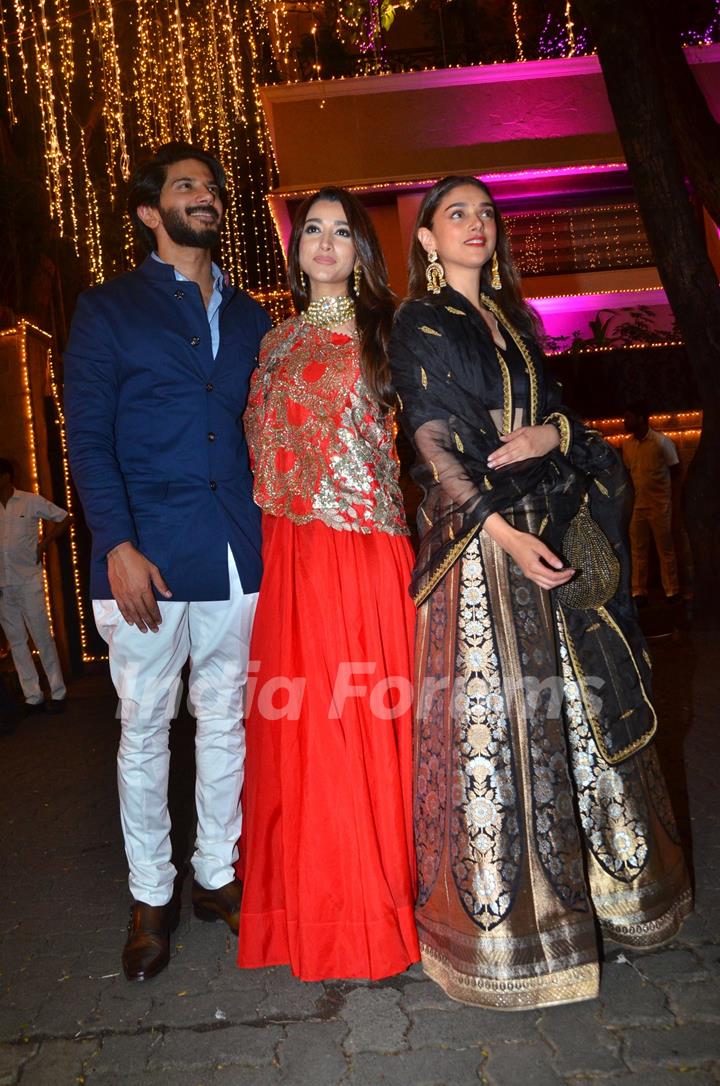 Dulquer Salmaan and wife Amal Sufiya poses along Aditi Rao Hydari!